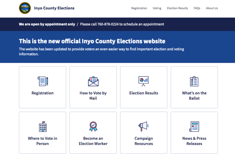 a screenshot of Inyo County's election website