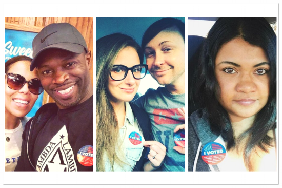 Selfies of voters with "I Voted" stickers.