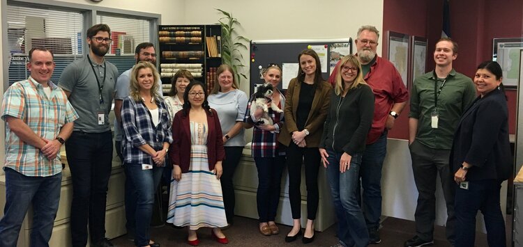 The entire Elections team posing with Snowbird.