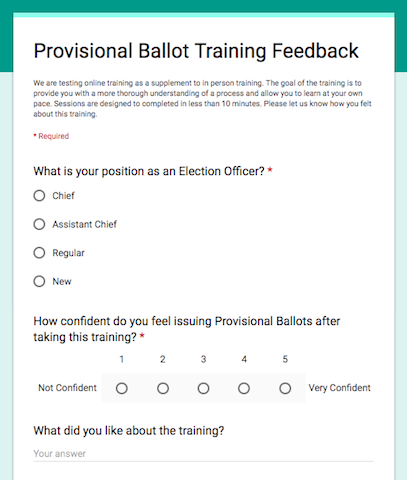 Questionnaire to test poll worker knowledge. 