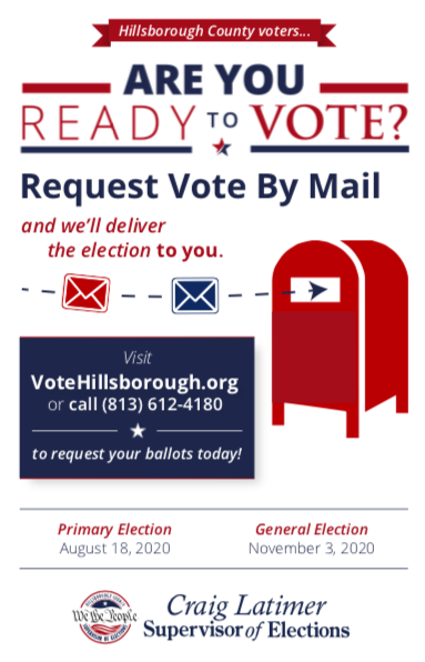 Flyer with the message "Request vote by mail and we'll deliver the election to you"