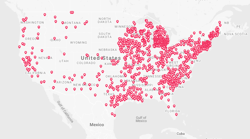 Map of the United States with pins representing each applicant to the CTCL COVID-19 Response Grant program