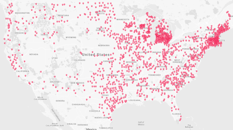 US pin map of over 2100 grant applicants