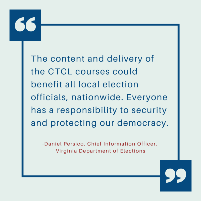 A graphic with a quote from Daniel Persico from the Virginia Department of Elections