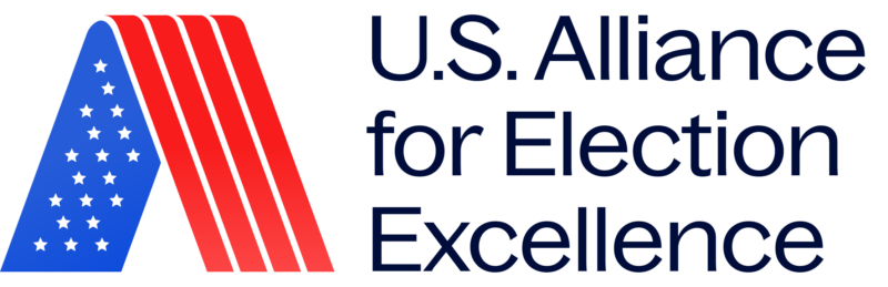 a red white and blue logo that reads "U.S. Alliance for Election Excellence"