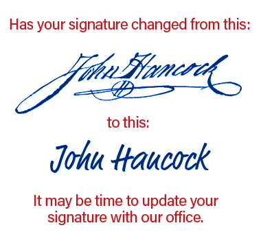 A graphic from a Facebook post encouraging voters to update their signature with the election office.
