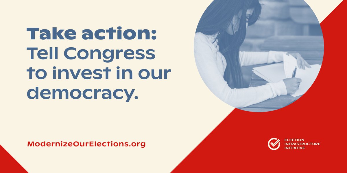 A graphic that reads," Take action, Tell Congress to invest in our democracy."